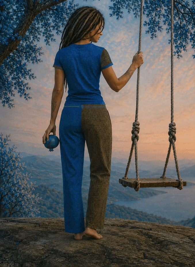 Ladies Crushed Velour Trousers – “Azure Vision“