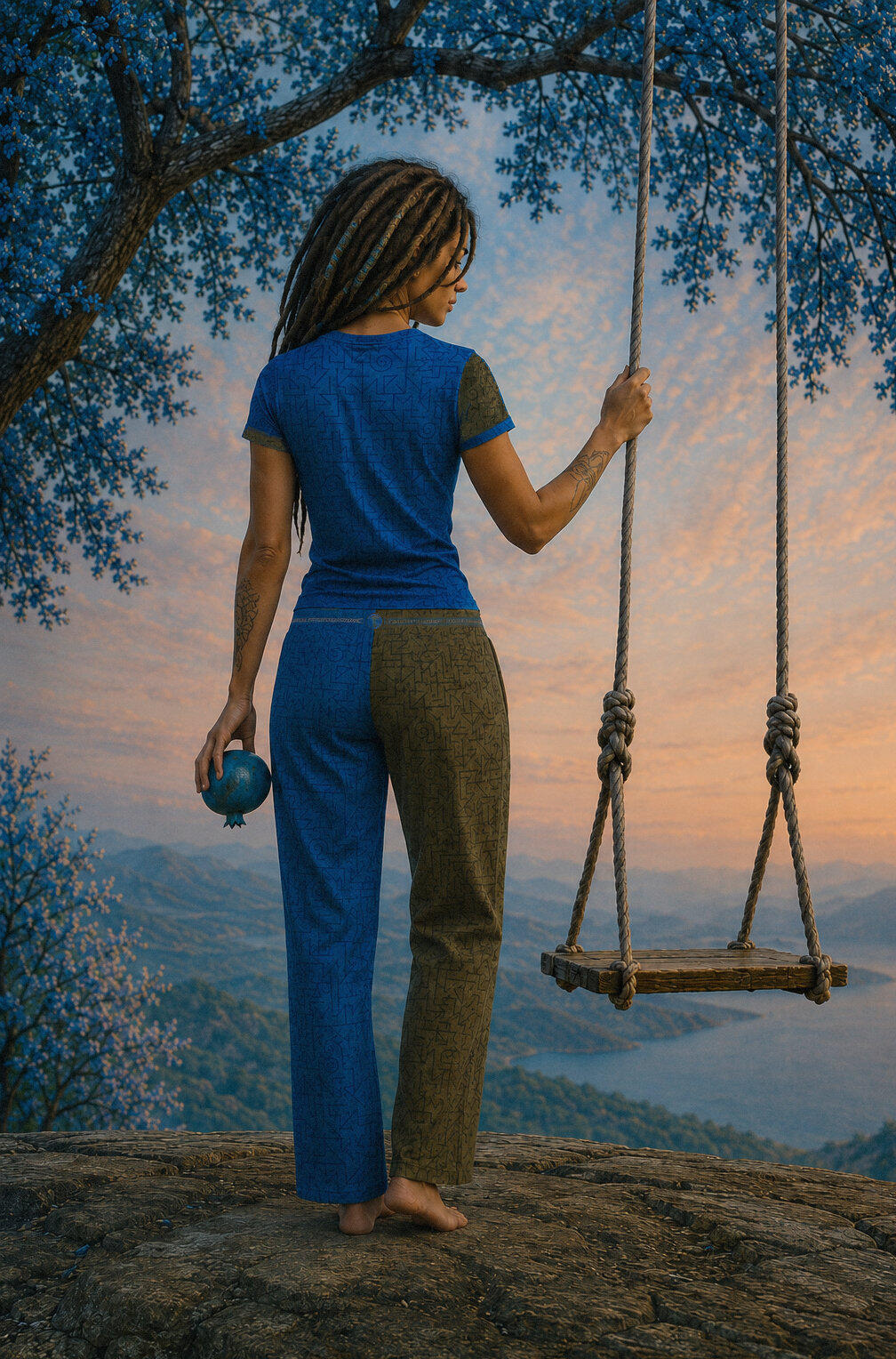 Ladies Crushed Velour Trousers – “Azure Vision“